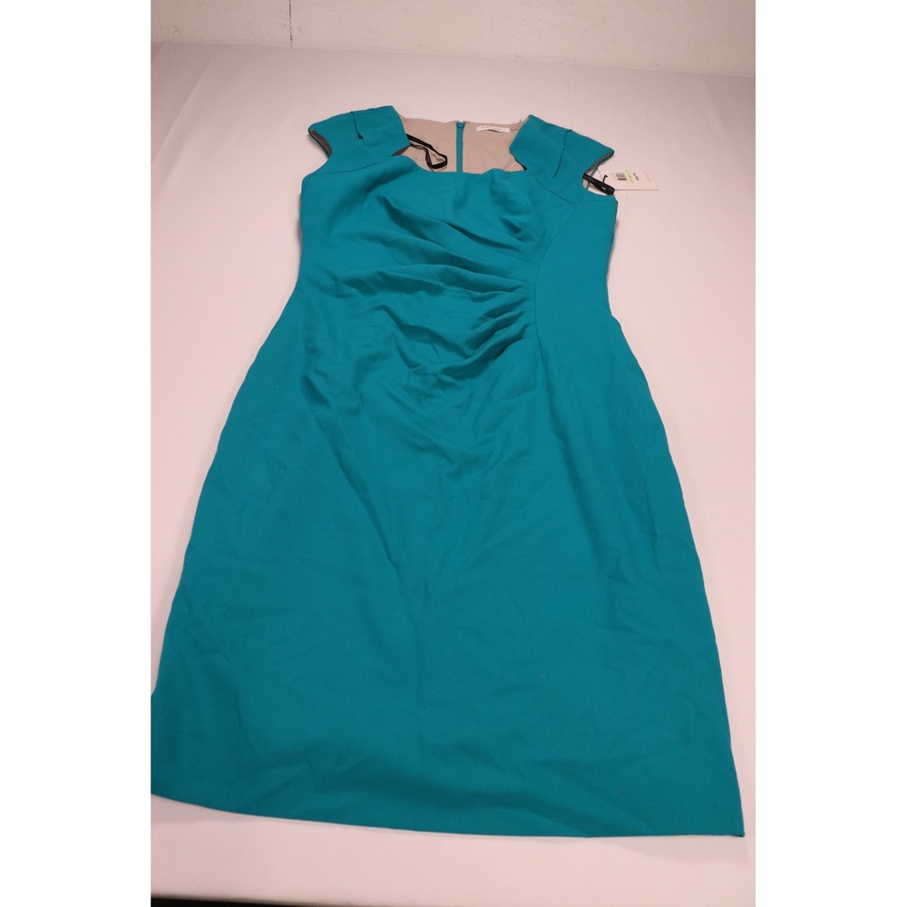 Calvin Klein Womens Ruched Sheath Dress Lagoon Teal Blue CD3X1021 Size 4 NWT